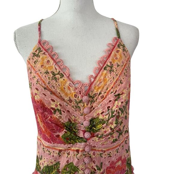 FARM Rio Blooming Floral Embroidered Handkerchief Midi Dress Size L Pink NWT - Picture 5 of 10